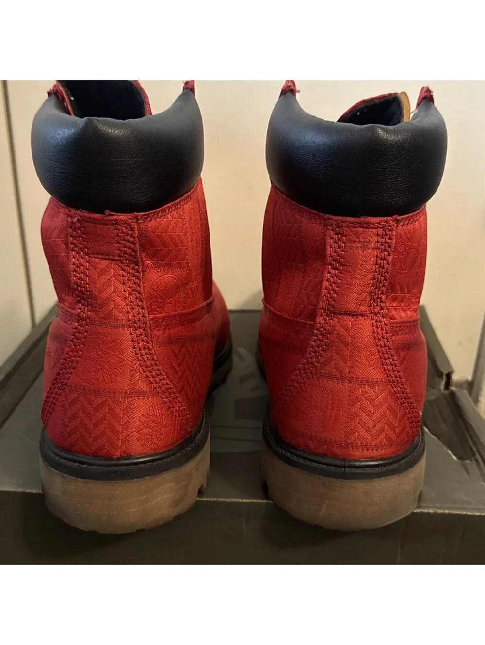 Timberland Red Embossed Patch Fabric Logo Waterproof Boots Size 12/ EU 46